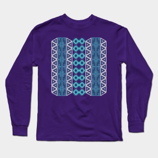 Aztec Pattern Design Blue, Teal and Cream Long Sleeve T-Shirt